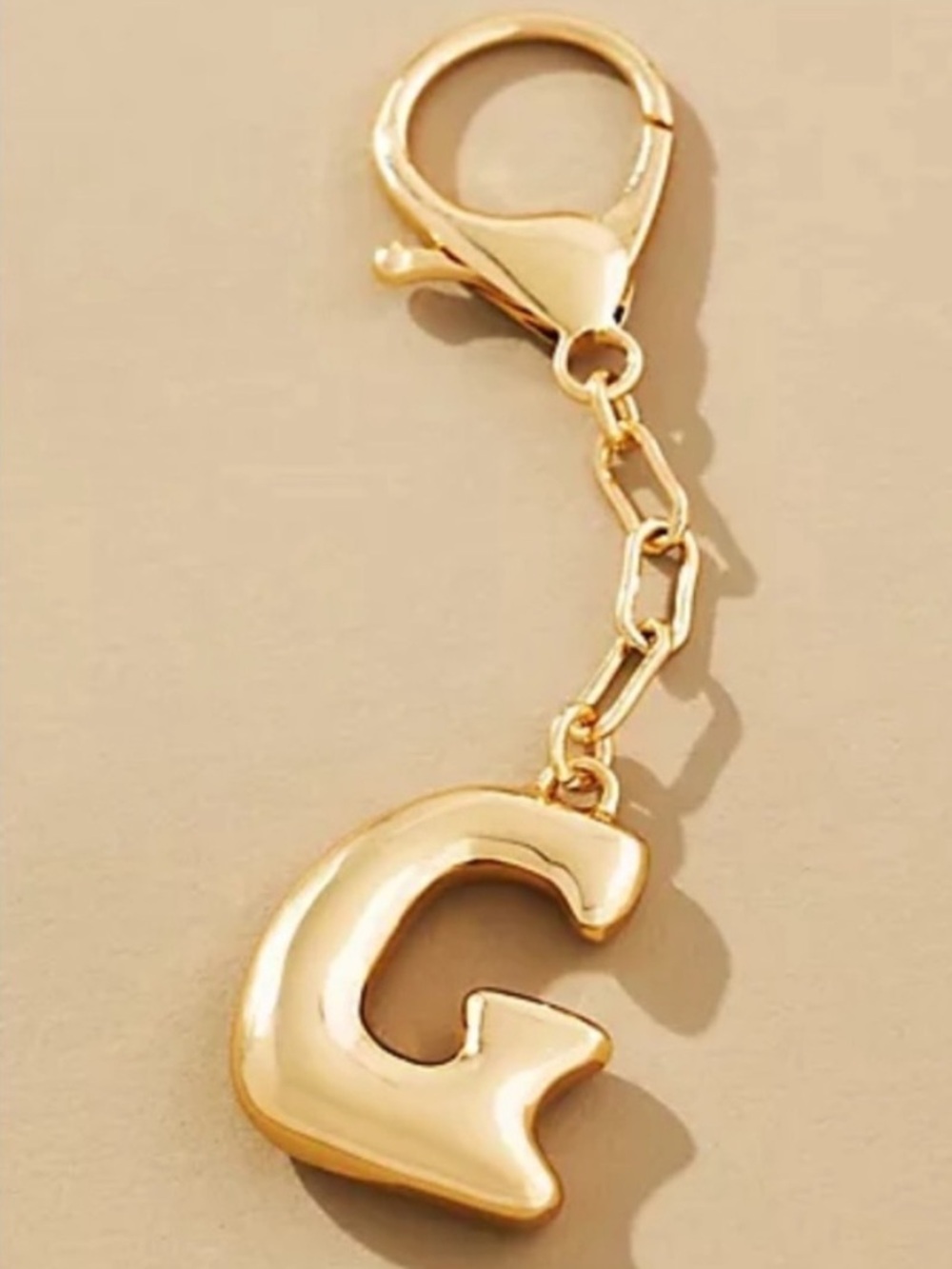 New! Gold Bubble Letter Bag Charm Keychain NWOT